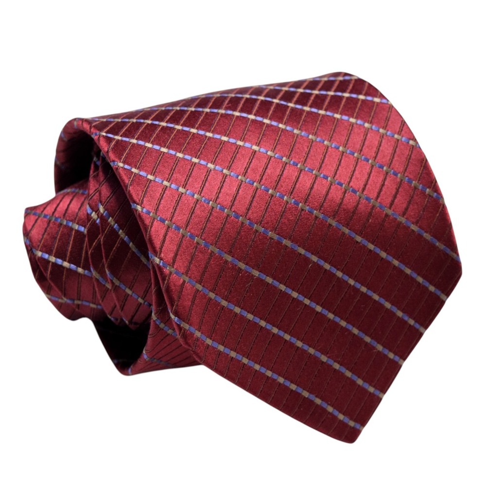 Ike Behar New York Silk Tie Blue Multi Stripe Dark Maroon Burgundy Wine 3.75"